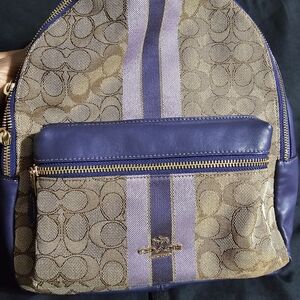 Coach Tan and Purple Signature Backpack